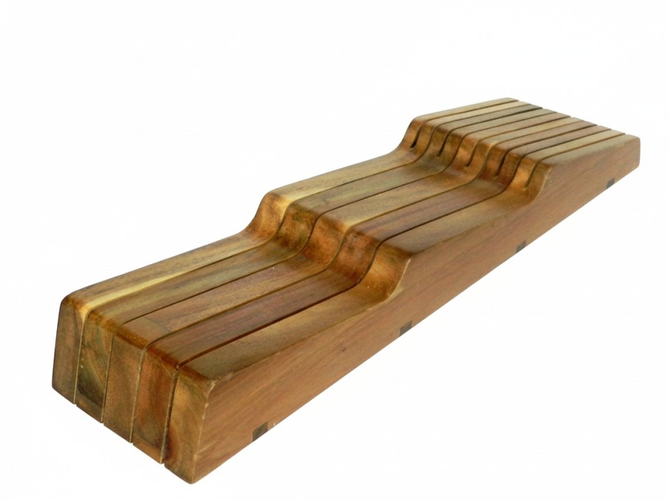 Premium Acacia Wood In-Drawer Knife Organizer - Sustainable Kitchen Storage